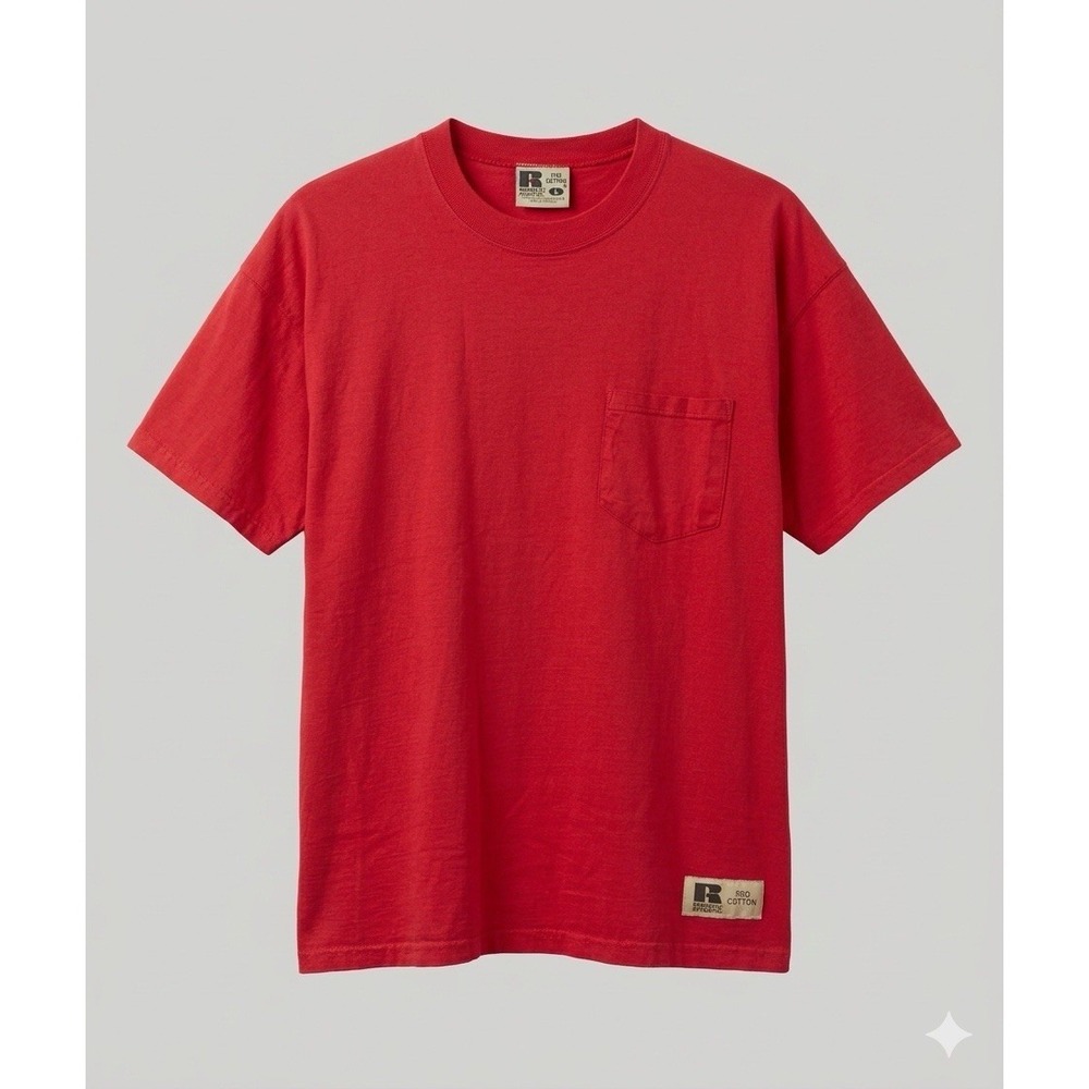 Vintage Russell Athletic Pocket Shirt Mens Large Red Pro Cotton Active Y2K